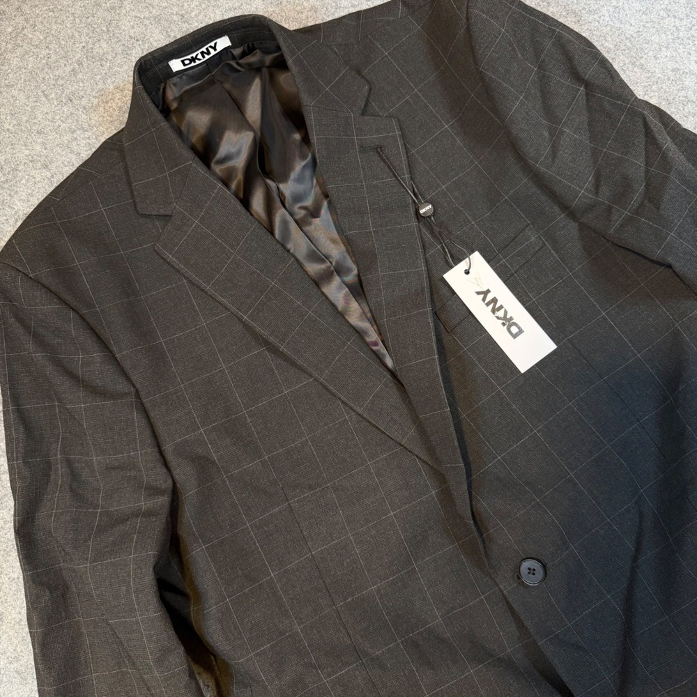 DKNY Duran Charcoal Windowpane Blazer Mens 43L Suit Jacket DNUR218W0036